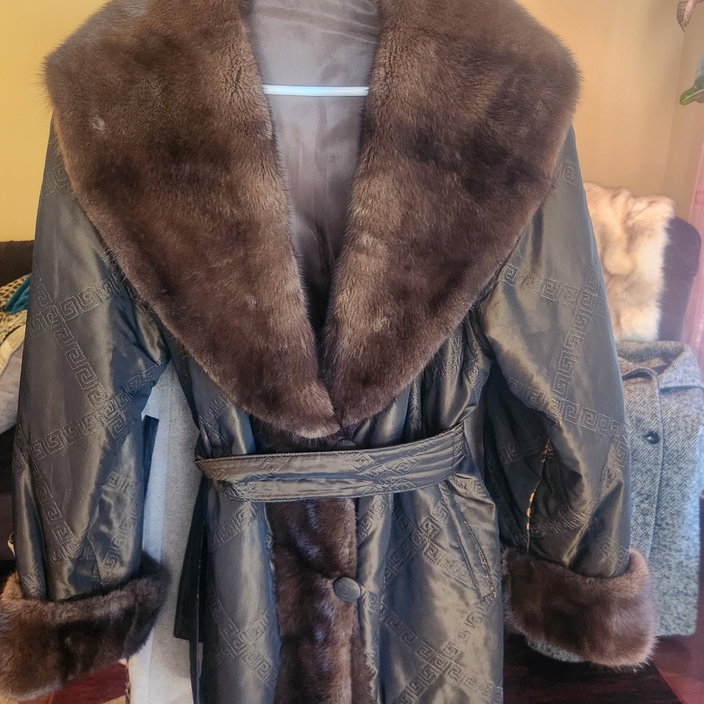 Women's Brown MINK -Fur Trim Coat